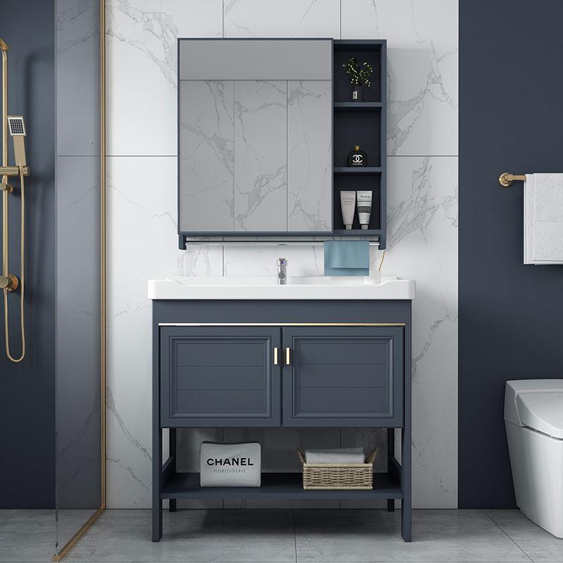 苏宁放心购落地式洗手盆柜组合太空铝卫生间洗脸盆小户型浴室柜洗漱台池简易A-STYLE