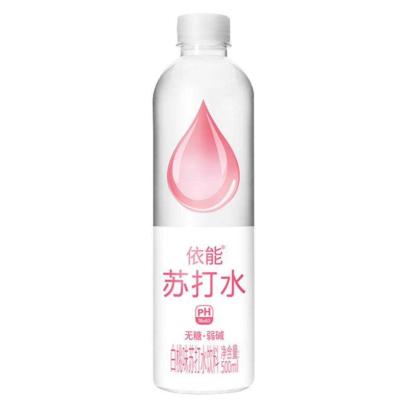 依能苏打水饮料无糖无汽弱碱饮用水苏打水白桃味500ml*12瓶