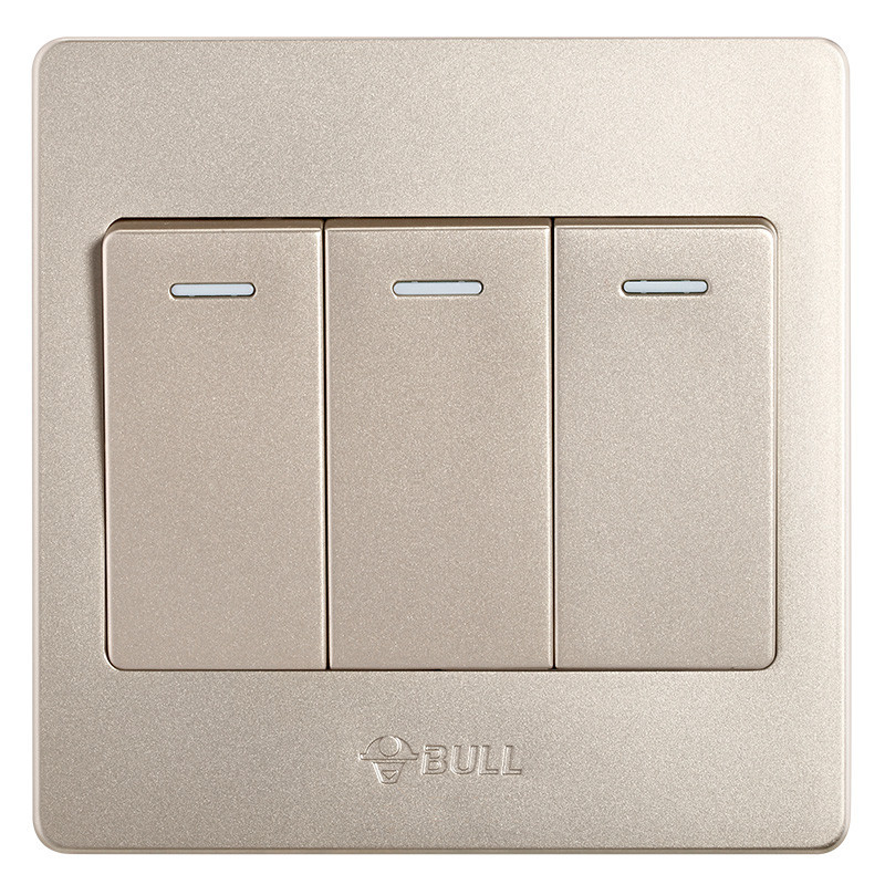 公牛(BULL) 开关插座 G07系列 三开双控开关 86型面板G07K312Y(U6) 香槟金
