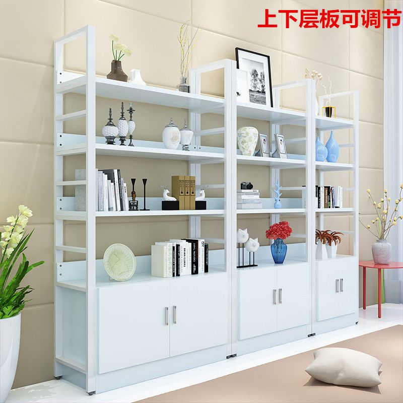 货架仓储化妆品展示柜钢木书架书柜陈列柜储物架置物架整理架鞋架 黑色黑架 三100*30*108