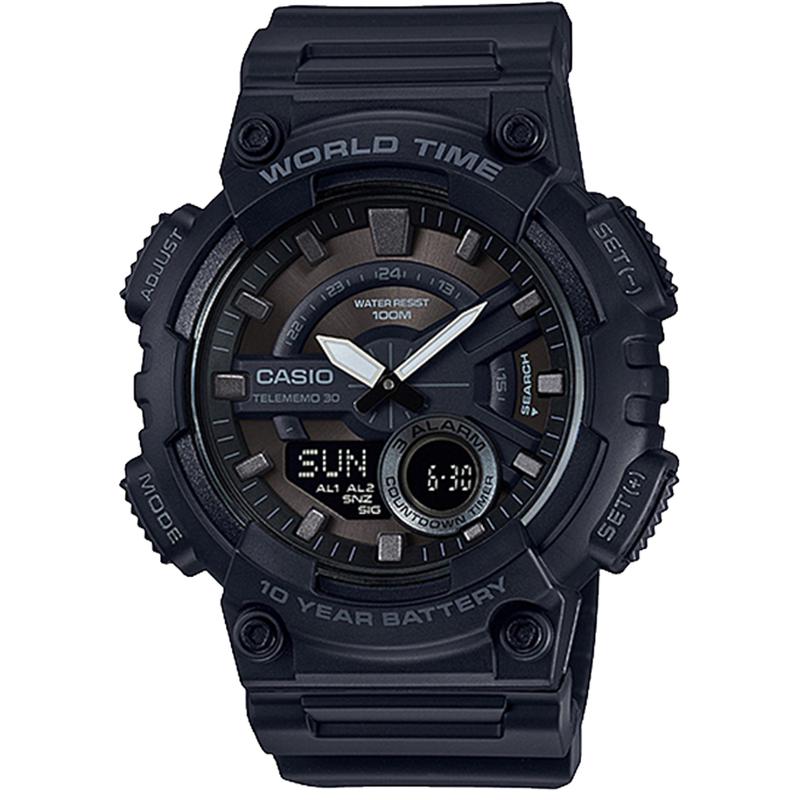 CASIO 卡西欧多功能防水石英男表米黑盘世界地图计时