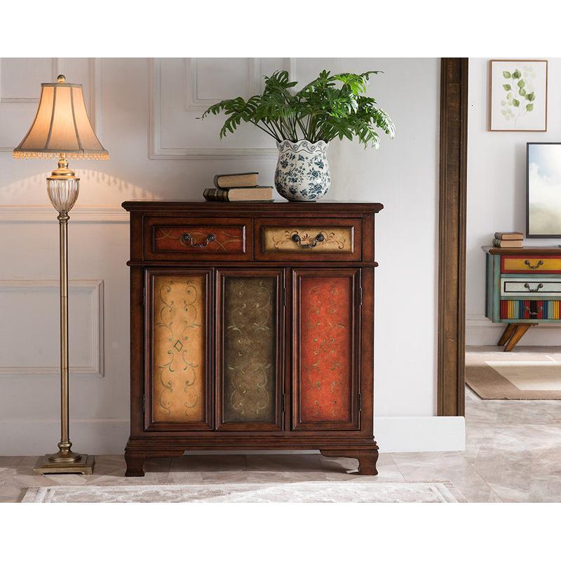 森美人美式乡村实木彩绘鞋柜家用 复古餐边柜收纳厅储物柜口玄关柜高清大图