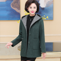 迪鲁奥（DILUAO)【新款妈妈装】中老年毛呢外套女2019新款妈妈春装中长款带帽呢子大衣春秋上衣_537 绿色 年后13发货