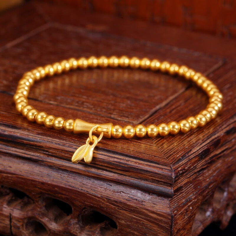 新金珠宝黄金小竹节手链竹叶999足金首饰金珠手串女