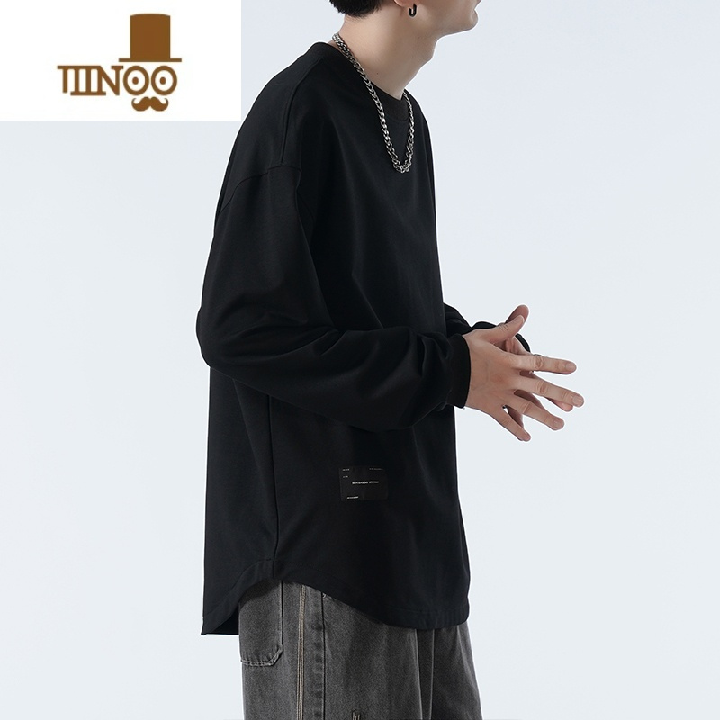 YANXU长袖t恤男卫衣日系潮流圆领打底衫男款纯色大码上衣服