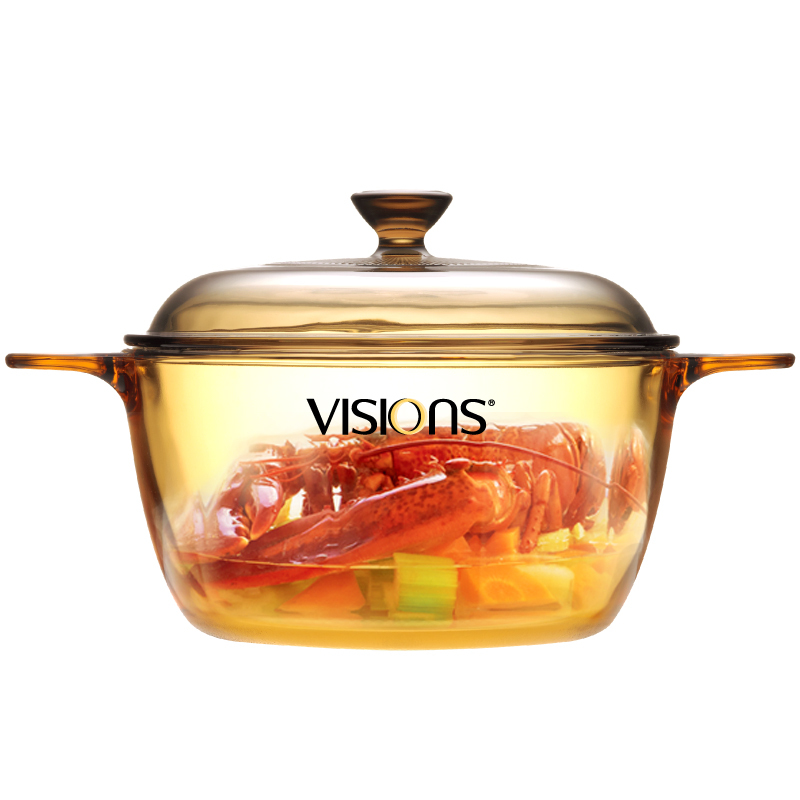 美国康宁(VISIONS)晶彩透明汤锅1.5升(17.5CM*9.5CM)家用玻璃锅砂锅炖锅煮锅