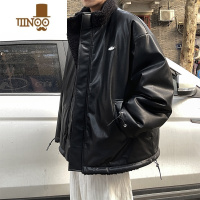 YANXU双面穿皮棉衣男士冬季加厚外套韩版潮流宽松立领羔毛面包服棉服 2XL 黑色