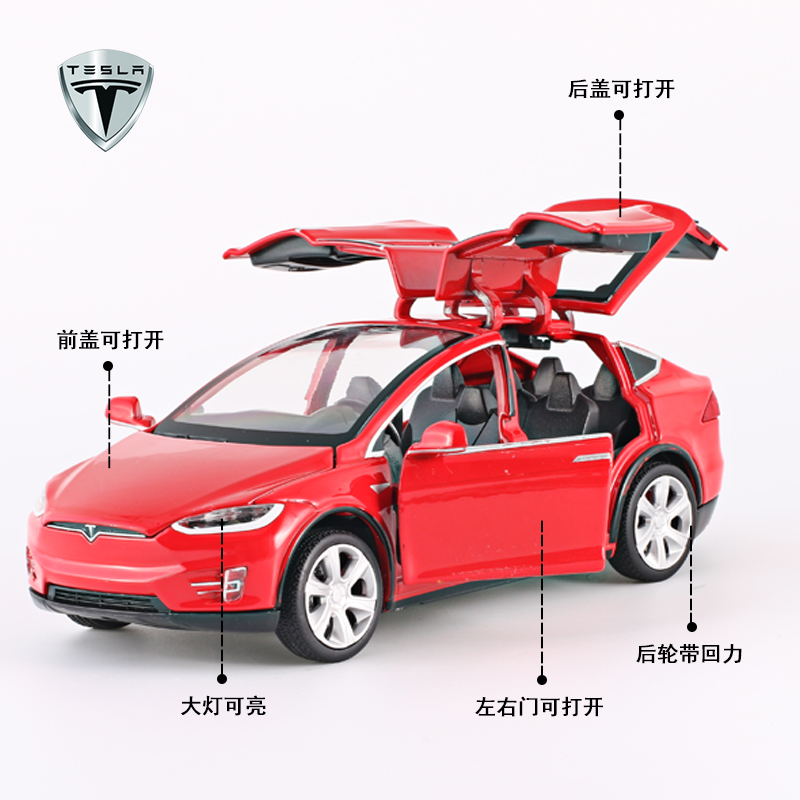 1:32特斯拉跑车SUV合金车模声光回力汽车模型仿真儿童玩具小汽车 特斯拉=裸车黑色高清大图