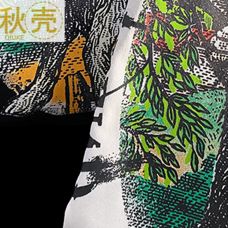 秋壳美式复古高街艺术生风格印花短袖T恤女2022创意韩版圆领上衣