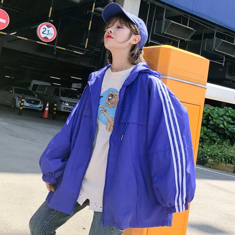 春秋韩版连帽风衣bf原宿宽松港风学生百搭运动棒球服外套女潮