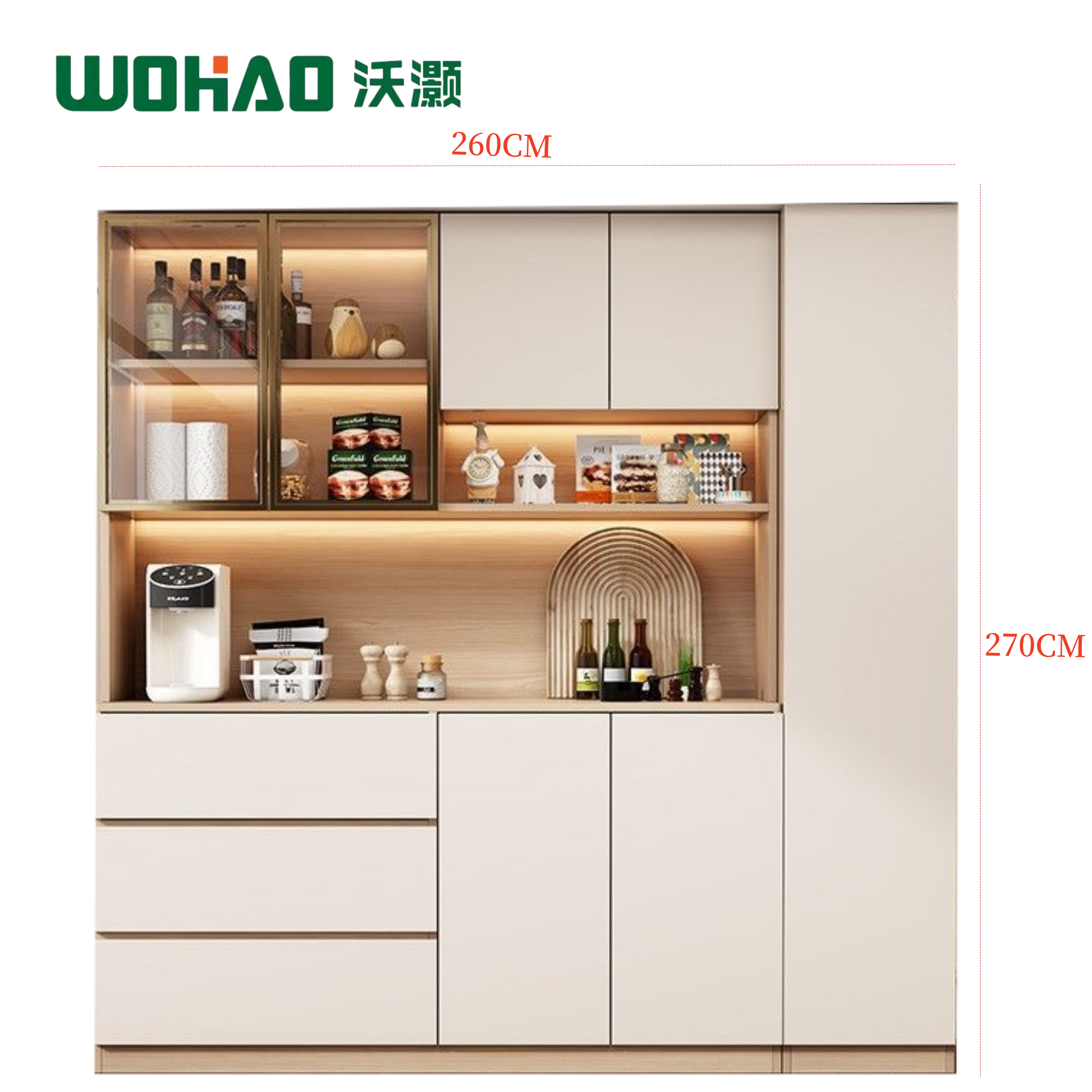 沃灏 茶水柜餐边柜储物柜厨房碗柜餐厅备餐柜定制餐边柜支持样式定制高清大图