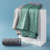 【3条装】猫人男士内裤AB纱全棉抗菌裆平角裤中腰高弹四角裤 L【推荐90-110斤】 E-浅灰/绿色/黑色