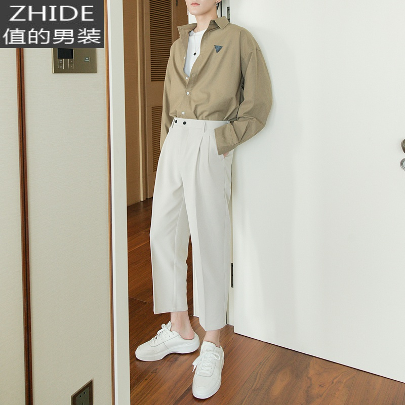 suntek西西里男装休闲春季裤子男韩版潮流男士西裤九分宽松直筒西装裤