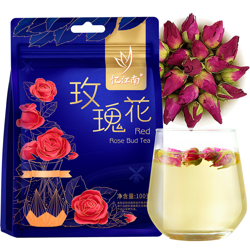 忆江南 茶叶玫瑰花茶女生喝的干玫瑰清香芬香花草茶叶 玫瑰花袋装100g*1袋