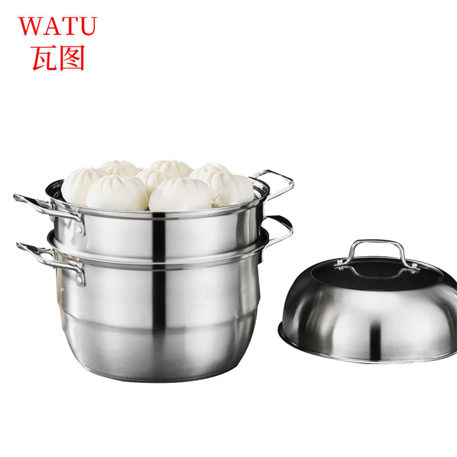 瓦图 304不锈钢三层蒸锅 汤蒸锅家用加厚复底 32cm 1个装高清大图
