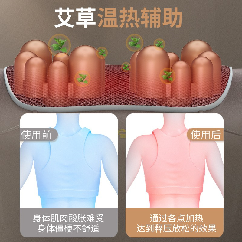 [品牌钜献]奥克斯(AUX)颈椎按摩器背部腰部多功能热敷按摩枕头揉捏推拿家用按摩垫 奢华棕高清大图