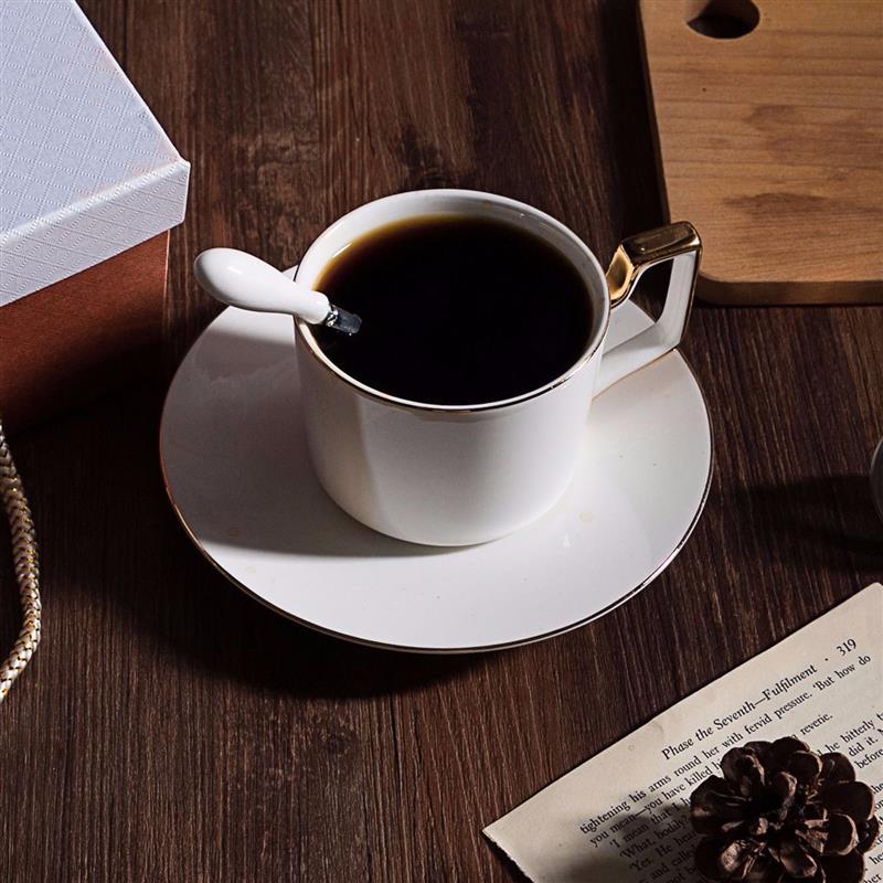 欧式小奢华咖啡杯套装高档骨瓷浮雕马克陶瓷杯家用下午茶杯子碟勺D6|直身款式 4杯+4碟+4勺+金色架子