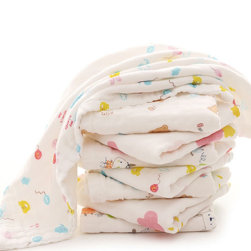 婴儿毛巾6层纱布新生儿洗脸巾吸水宝宝洗澡巾儿童面巾卡通可爱小清新