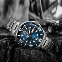 精工(SEIKO) SEIKO 5原装进口自动机械表男 商务防水户外夜光双历功能计时男表蓝盘钢带 SRPB37J1