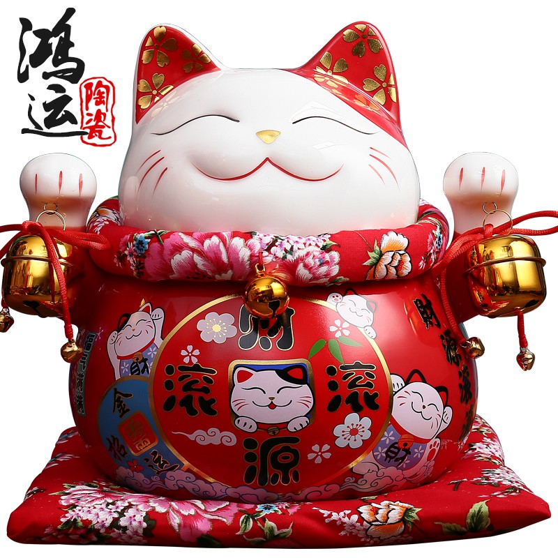 日本正版大号 猫储蓄罐 红色进宝 摆件店铺开业创意 三维工匠 7寸四季发财猫高清大图