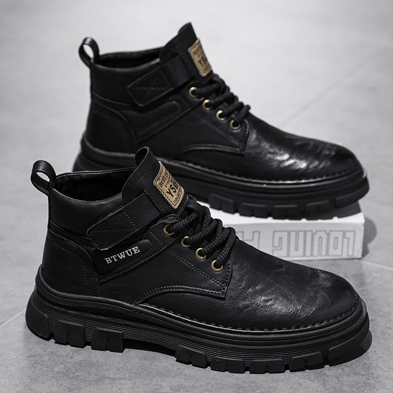 秋冬季新款男士马丁靴复古休闲超纤皮面户外运动厚底百搭短靴男靴