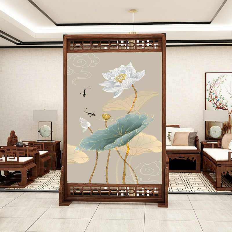 中式实木屏风隔断客厅装饰卧室遮挡家用胡桃镂空 座屏 定制100*200上或下镂空 整装高清大图