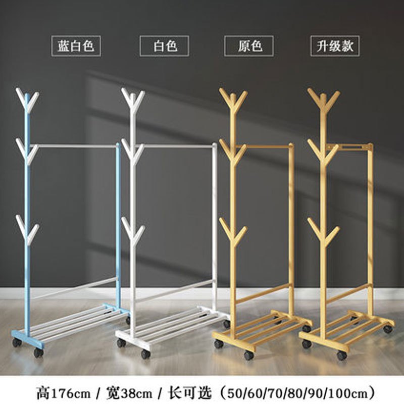 简易衣帽架落地楠竹创意客厅挂衣架卧室移动衣架实木家用衣服架子通用 简约落地衣帽架