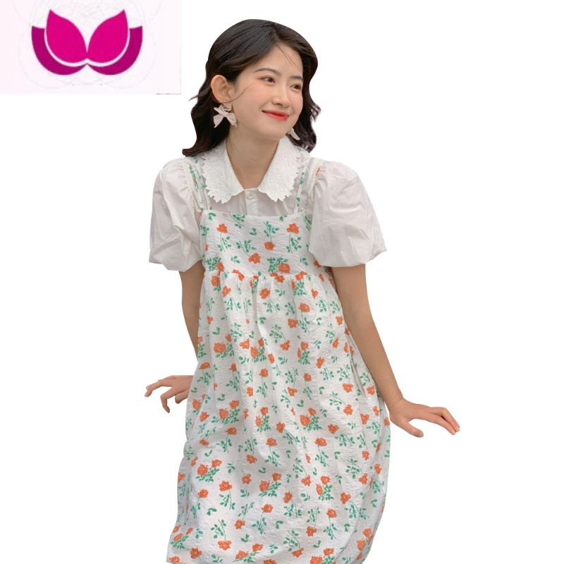七斓春装女2023新款法式茶歇海边长裙吊带碎花连衣裙子小个子夏季套装
