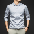 男士长袖无痕衬衫含桑蚕丝高档休闲免烫商务新款衬衣轻奢时尚开衫 4XL 浅灰