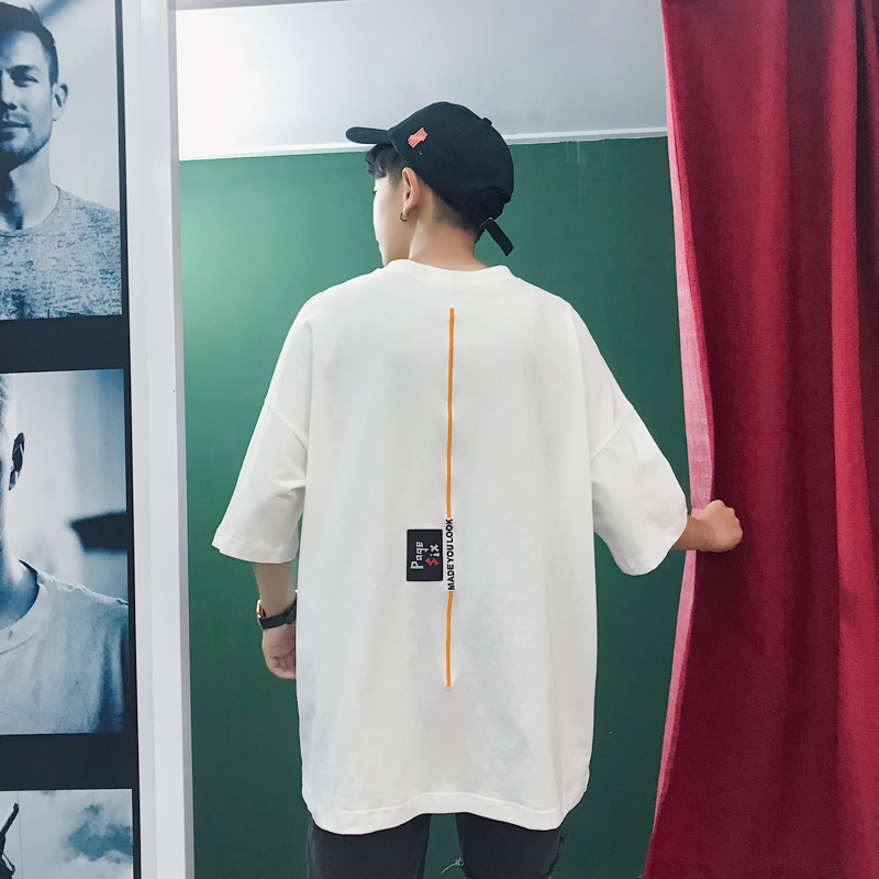 夏款男士短袖T恤韩版5五分袖夏装五分袖衣服男装港风潮牌半袖潮