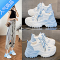 SUNTEK网面透气老爹鞋女2023春季新款白色百搭运动休闲厚底小白夏季女U 蓝色 36