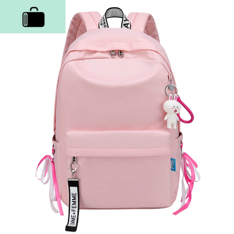 新款双肩包女韩版时尚休闲大高中学生书包初中旅行大容量潮背包女NEW LAKE 浅粉色
