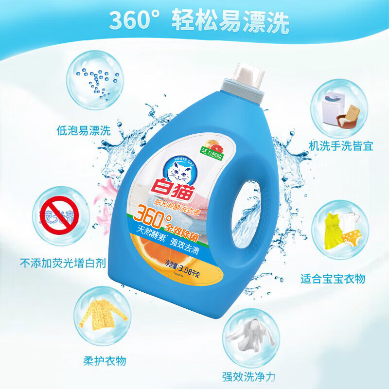 白猫阳光除菌洗衣液(西柚)3.08kg高清大图