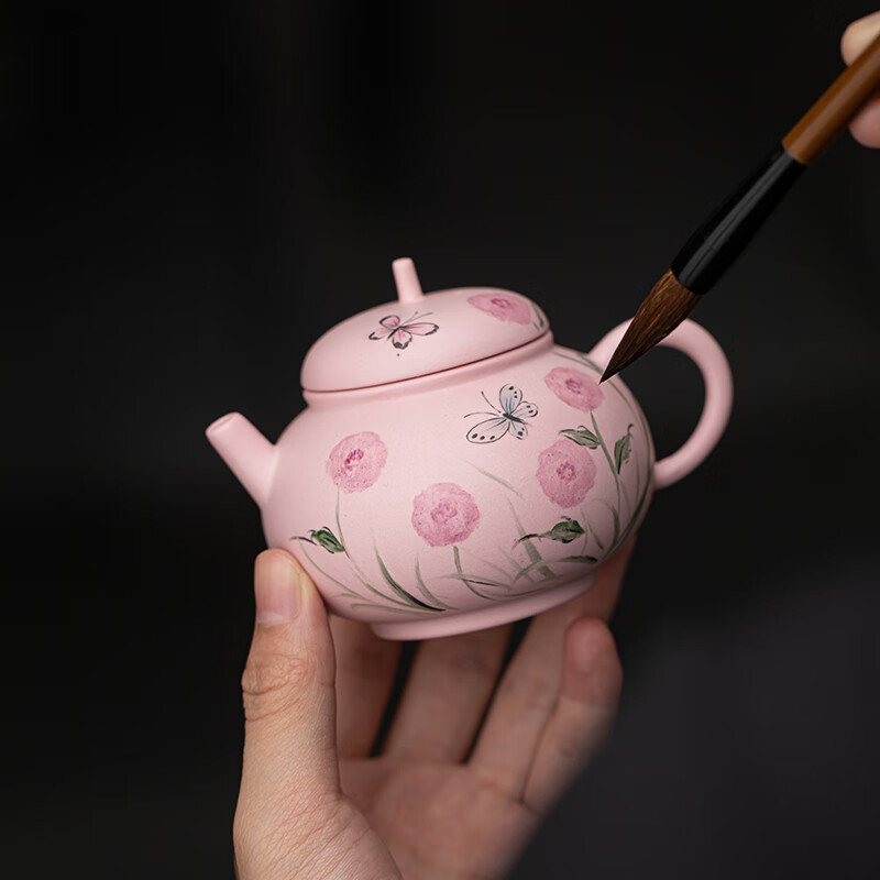 苏氏陶瓷/SUSHI CERAMICS J1070 紫砂手绘粉泥蝶恋花古月壶陈瑞玲老师作品