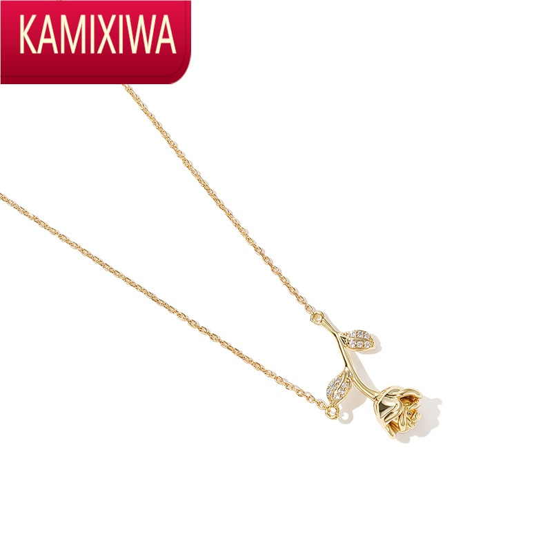 kamixiwa高级感玫瑰花项链女轻奢小众锁骨链气质饰品情人节礼物送女友