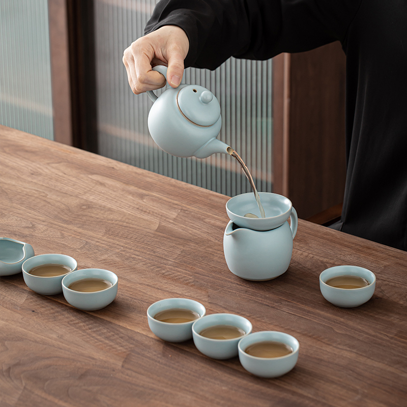 苏氏陶瓷(SUSHI CERAMICS)汝窑茶具套装可开片可养的汝瓷三才盖碗功夫茶杯泡茶壶茶具礼盒装