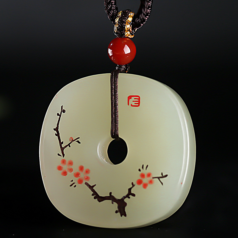 印象眸[美协作家魏磊工作室作品]和田玉吊坠 白玉意境线雕梅花孤品