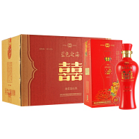 [酒厂自营]江苏洋河镇白酒 高端精致礼盒装 蓝色之海囍酒 粮食酒 46度500ml 原浆酒 婚庆喜宴酒水 整箱6瓶 特价