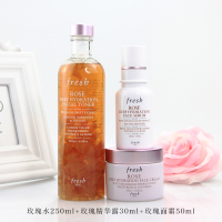 馥蕾诗(FRESH) 玫瑰保湿三件套(玫瑰花瓣水250ml+精华露30ml+玫瑰面霜50ml) 护肤套装