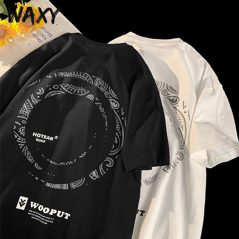 WAXY纯棉t恤短袖男百搭运动宽松港风夏季新款bf风半袖上衣男装ins