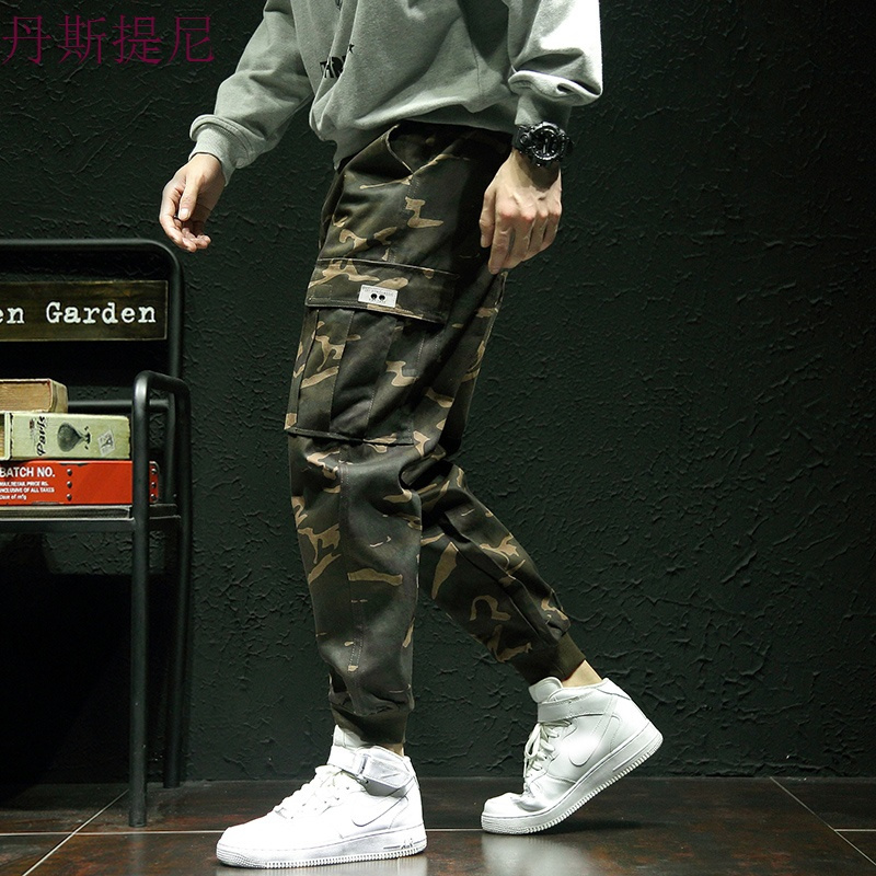 工装裤男ins迷彩日系宽松全棉裤子多口袋束脚潮牌休闲裤秋季大码