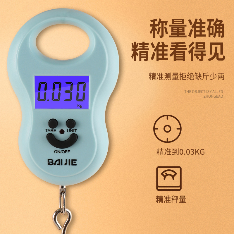 拜杰(Baijie)手提电子秤 便携式厨房秤 家用高精度弹簧秤 HL-168 蓝色