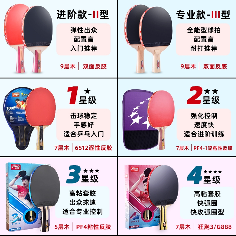 红双喜乒乓球拍套装乒乓拍官方兵乓球拍小学生初学者横拍专业