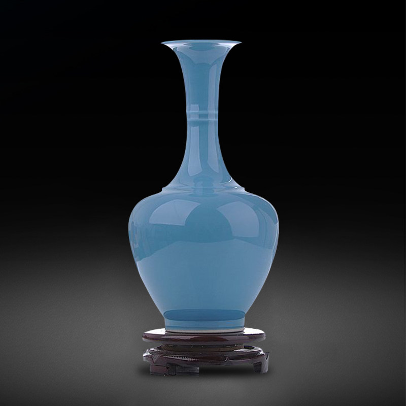 景德镇陶瓷仿古颜色釉干花花瓶新中式客厅玄关家居装饰工艺品摆件 三维工匠 蓝颜色釉赏瓶送底座高清大图