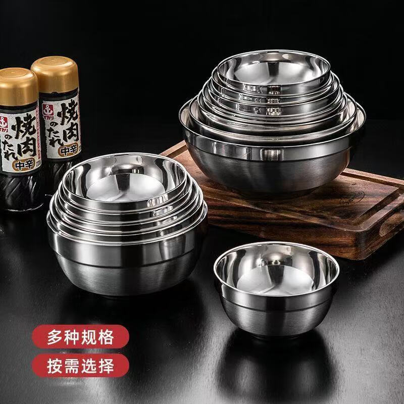 梦莺 双层碗隔热防烫不锈钢碗食堂成人碗儿童碗 大号不锈钢碗 20CM高清大图