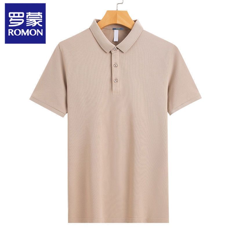 [精梳棉]罗蒙夏季短袖polo衫男中青年商务简约休闲纯色翻领体恤