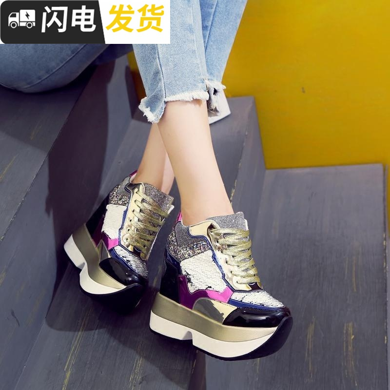 2022秋季新款女鞋内增高运动鞋时尚拼色女士休闲鞋百搭超高跟13cm启如休闲鞋