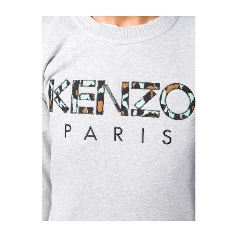 高田贤三(Kenzo)女运动套头衫灰色logo圆领长袖全棉舒适百搭配卫