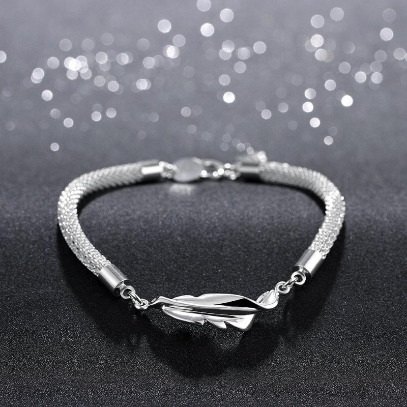 H361 Fashion Bracelet 时尚羽毛手链欧美外贸镀925纯银女首饰送女朋友七夕情人节礼物