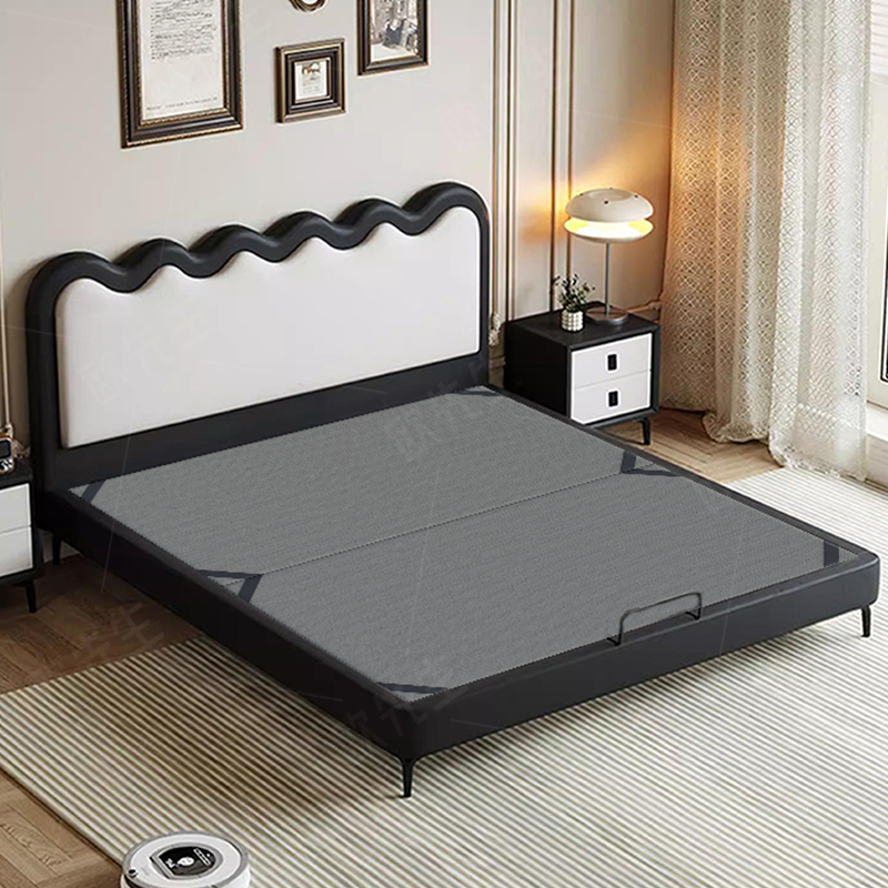 香奈儿头层牛皮床主卧次卧双人大床实木真皮极简婚床 1.5*2.0米【悬浮床】 全拆驼绒独立袋床垫【2面可睡3睡感】+1柜